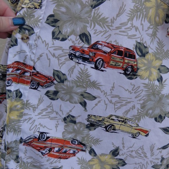 Vintage Hawaiian Button Front Cotton Shirt 3xl Woodies Antique Cars White - Picture 5 of 10
